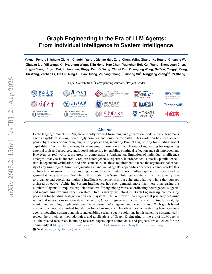 Graph Engineering in the Era of LLM Agents: From Individual Intelligence to System Intelligence