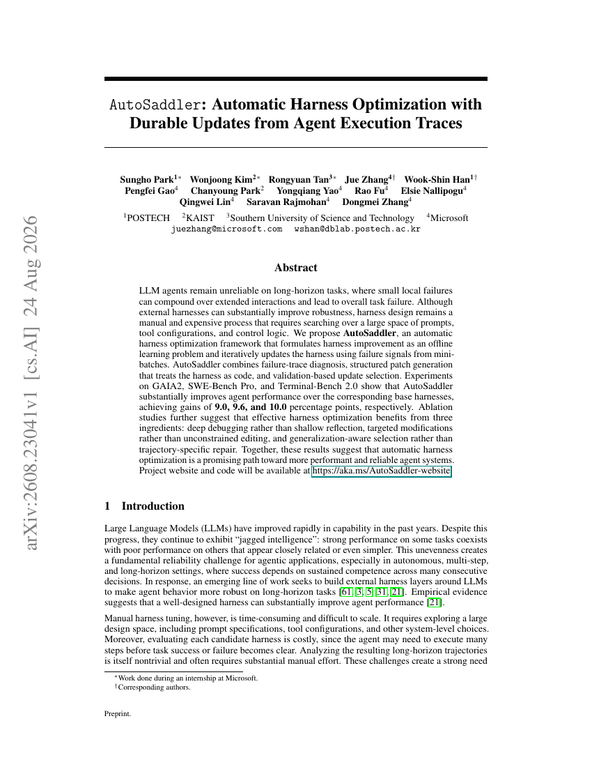 AutoSaddler: Automatic Harness Optimization with Durable Updates from Agent Execution Traces