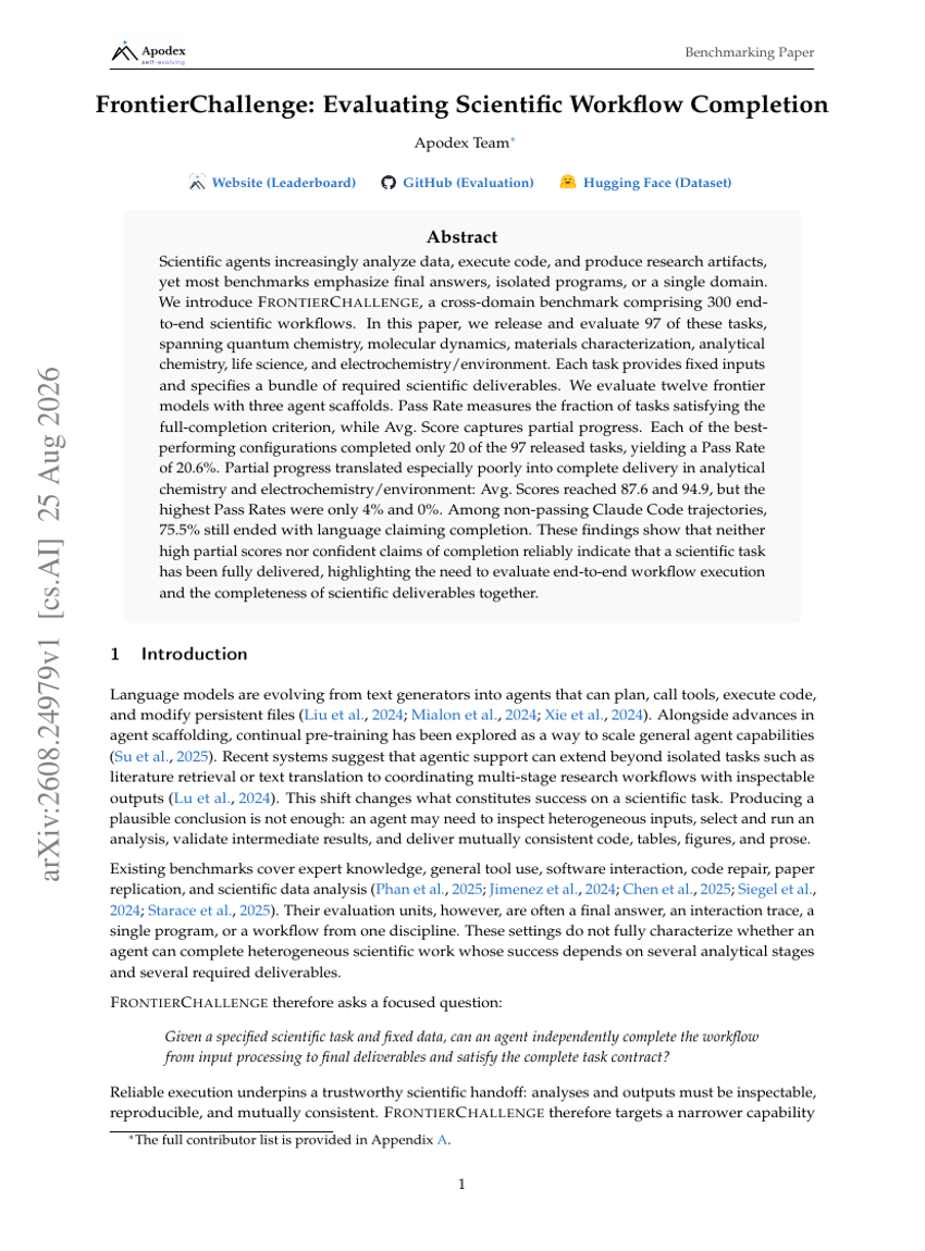 FrontierChallenge: Evaluating Scientific Workflow Completion