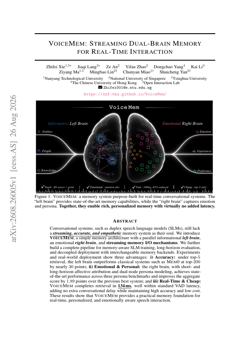 VOICEMEM: STREAMING DUAL-BRAIN MEMORY FOR REAL-TIME INTERACTION