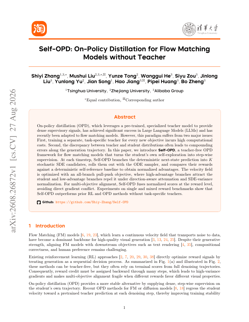 Self-OPD: On-Policy Distillation for Flow Matching Models without Teacher