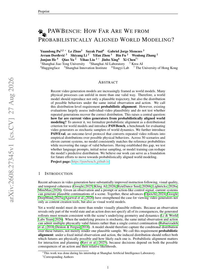 PAWBENCH: HOW FAR ARE WE FROM PROBABILISTICALLY ALIGNED WORLD MODELING?