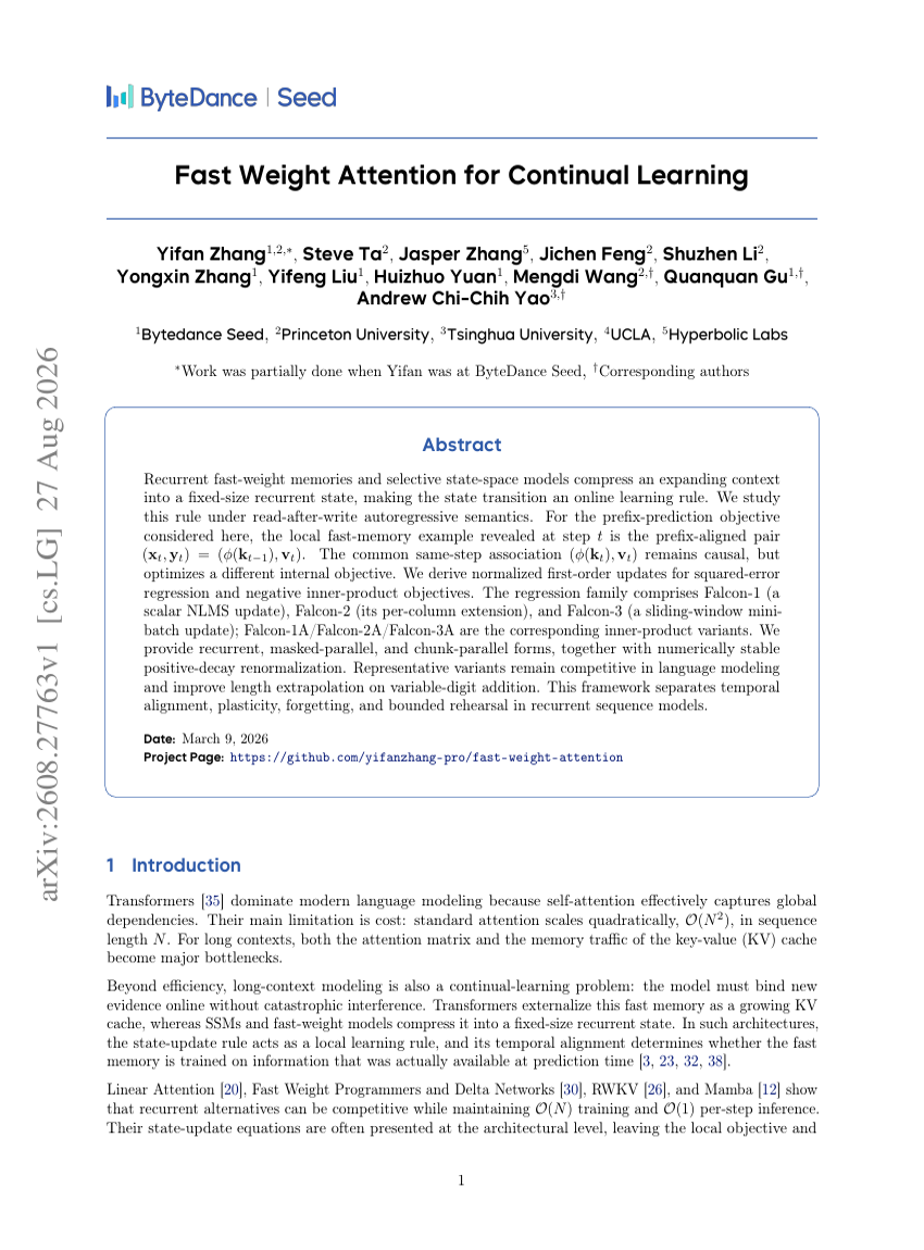 Fast Weight Attention for Continual Learning
