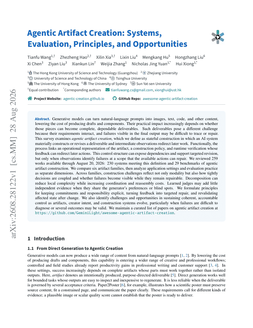 Agentic Artifact Creation: Systems, Evaluation, Principles, and Opportunities