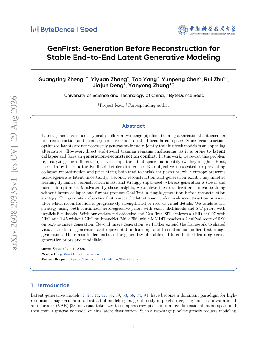 GenFirst: Generation Before Reconstruction for Stable End-to-End Latent Generative Modeling
