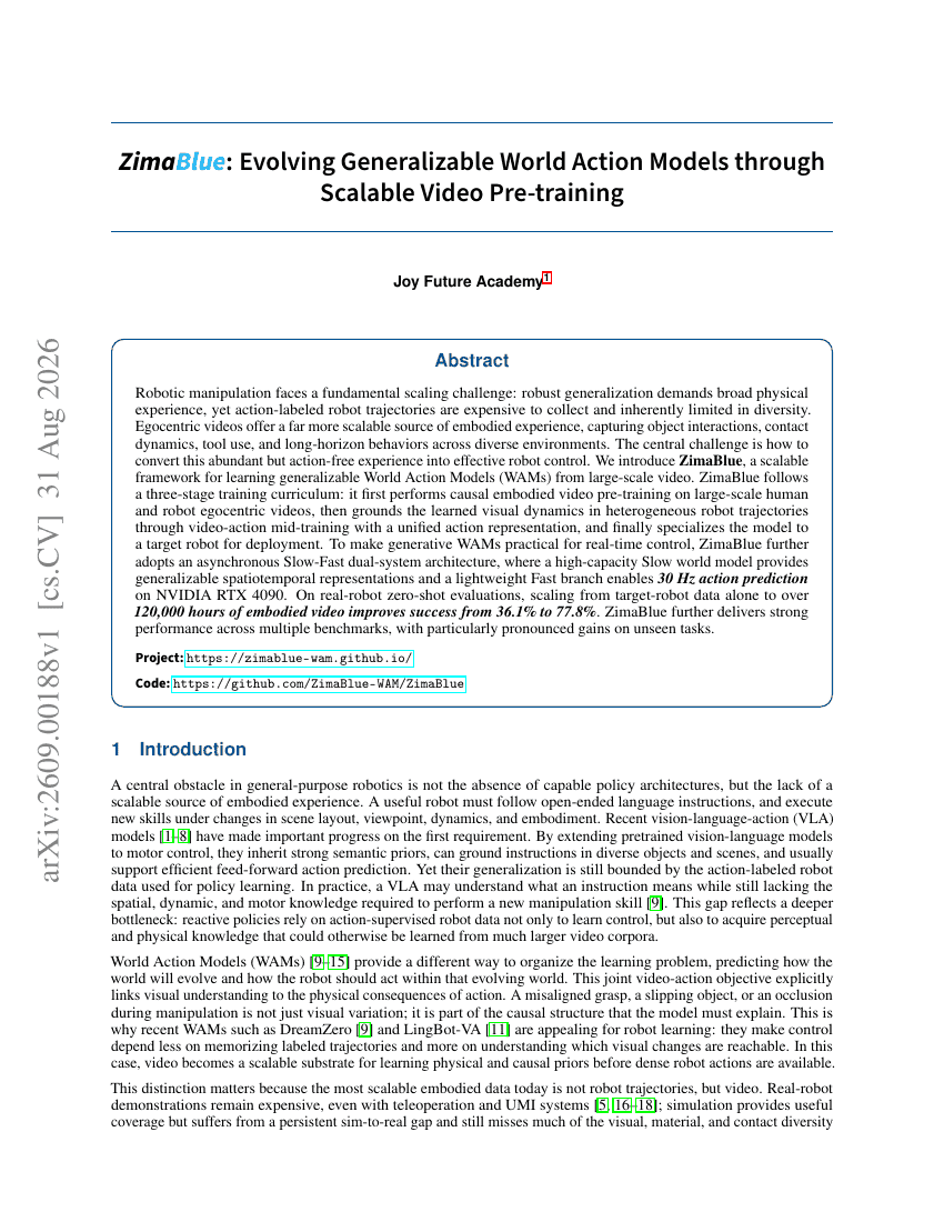 ZimaBlue: Evolving Generalizable World Action Models through Scalable Video Pre-training