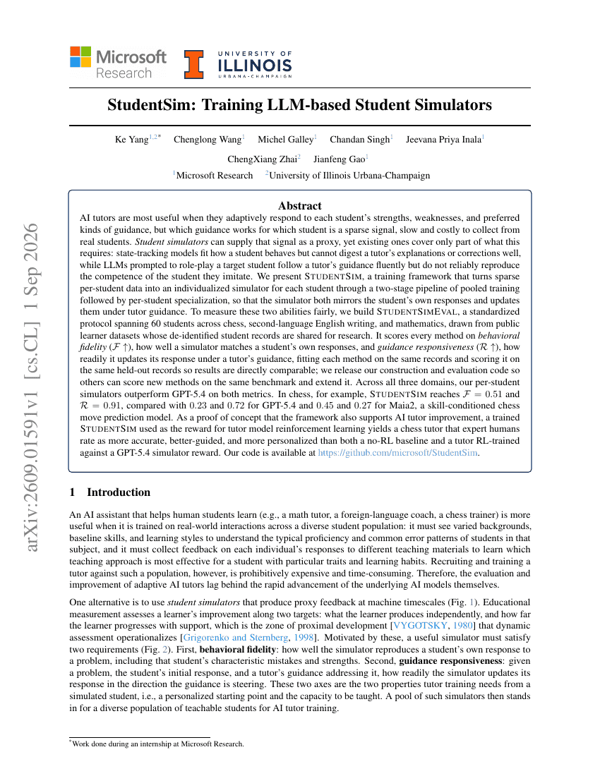 StudentSim: Training LLM-based Student Simulators