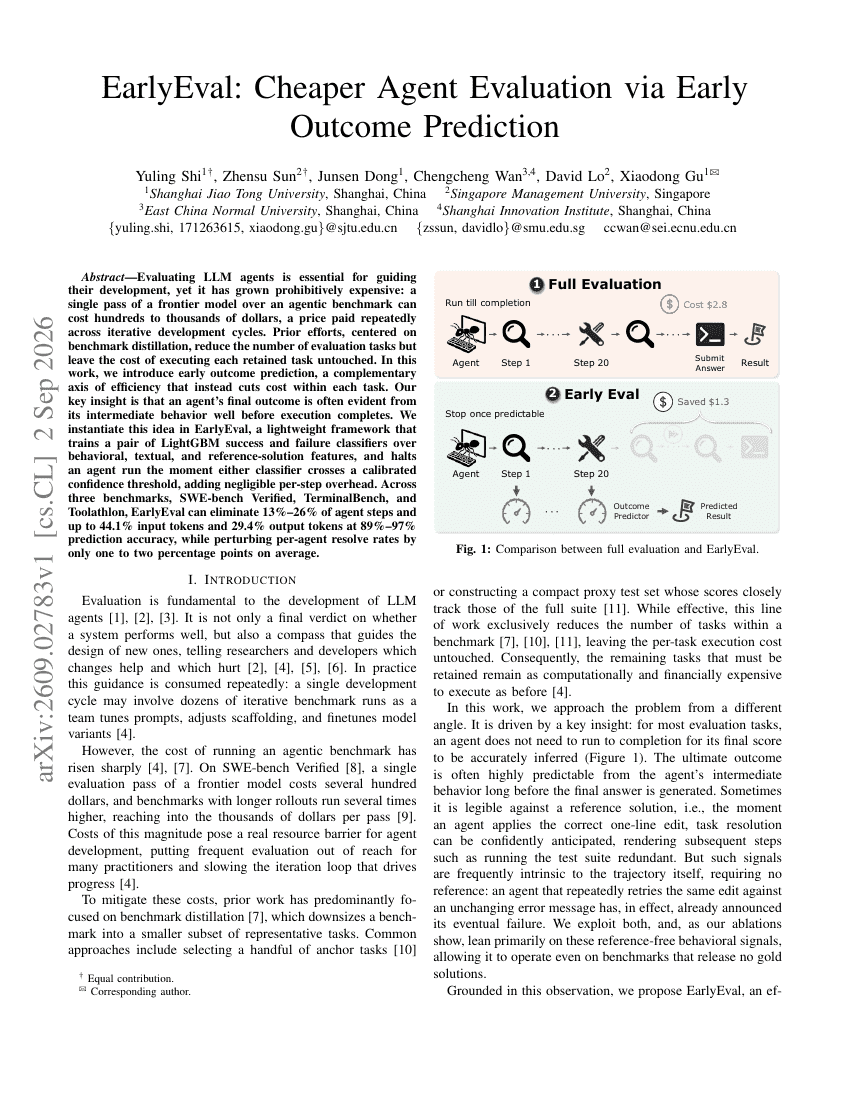 EarlyEval: Cheaper Agent Evaluation via Early Outcome Prediction