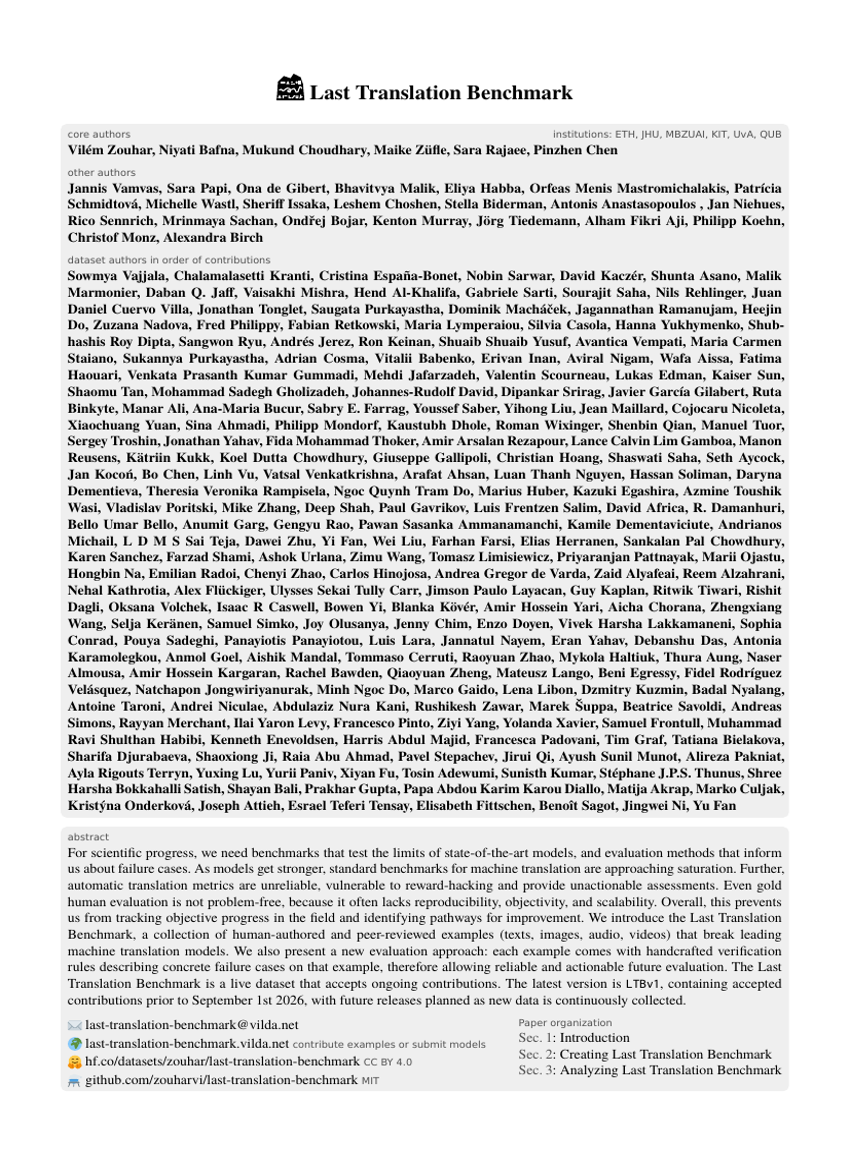 Last Translation Benchmark