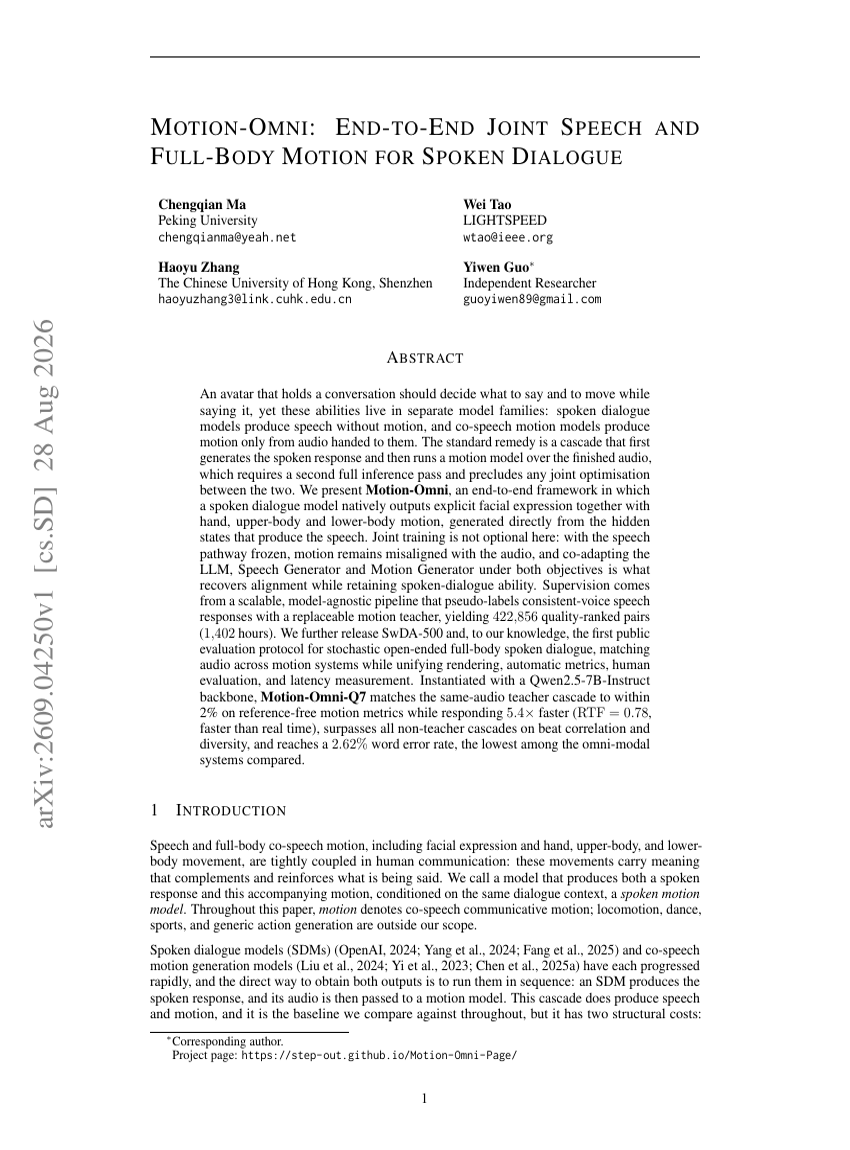 MOTION-OMNI: END-TO-END JOINT SPEECH AND FULL-BODY MOTION FOR SPOKEN DIALOGUE