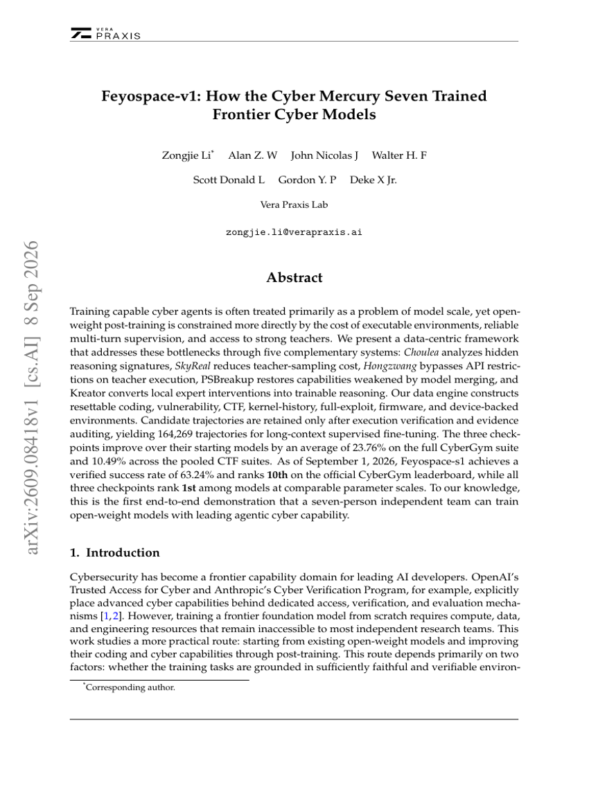 Feyospace-v1: How the Cyber Mercury Seven Trained Frontier Cyber Models