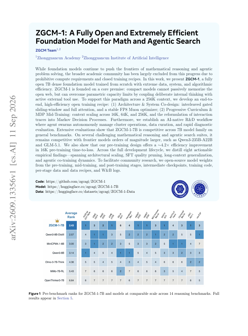 ZGCM-1: A Fully Open and Extremely Efficient Foundation Model for Math and Agentic Search