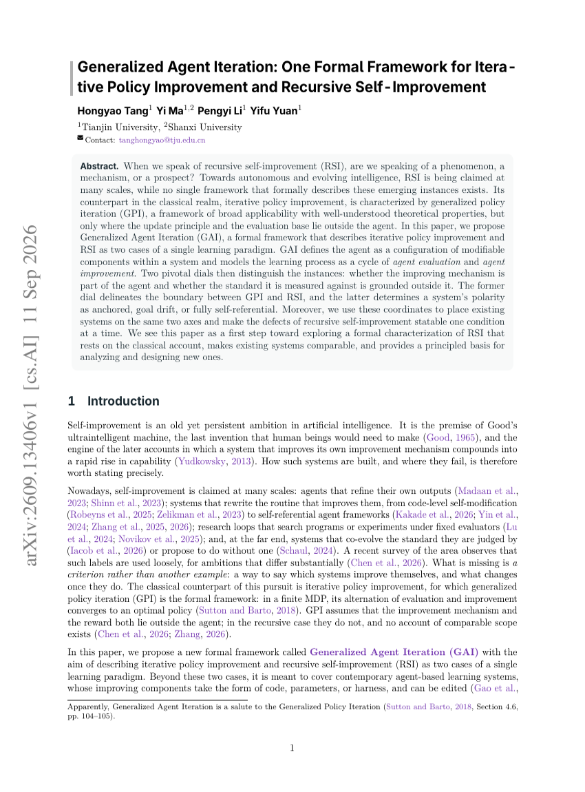 Generalized Agent Iteration: One Formal Framework for Iterative Policy Improvement and Recursive Self-Improvement