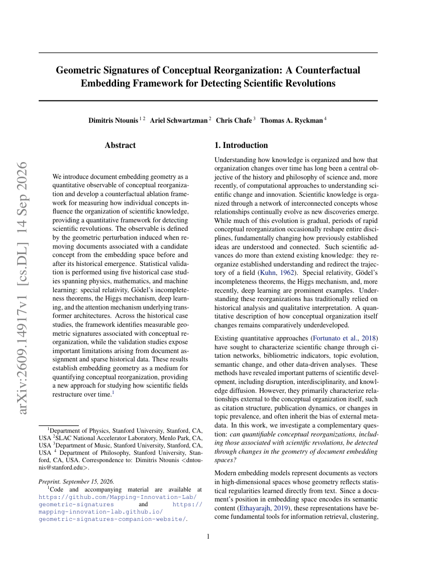 Geometric Signatures of Conceptual Reorganization: A Counterfactual Embedding Framework for Detecting Scientific Revolutions