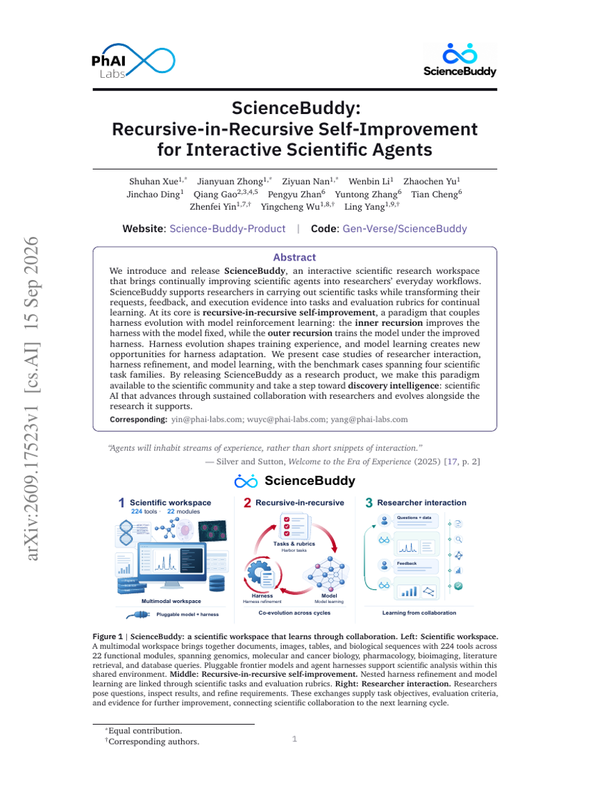 ScienceBuddy: Recursive-in-Recursive Self-Improvement for Interactive Scientific Agents