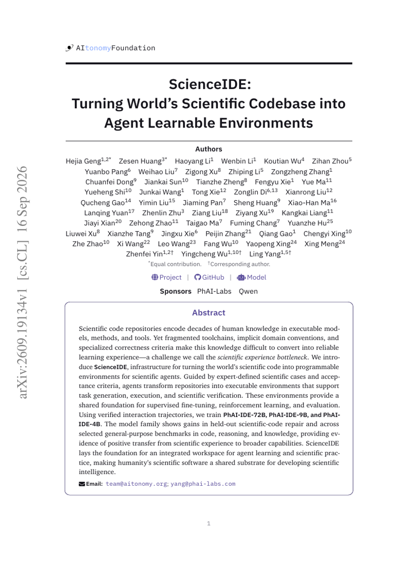 ScienceIDE: Turning World’s Scientific Codebase into Agent Learnable Environments