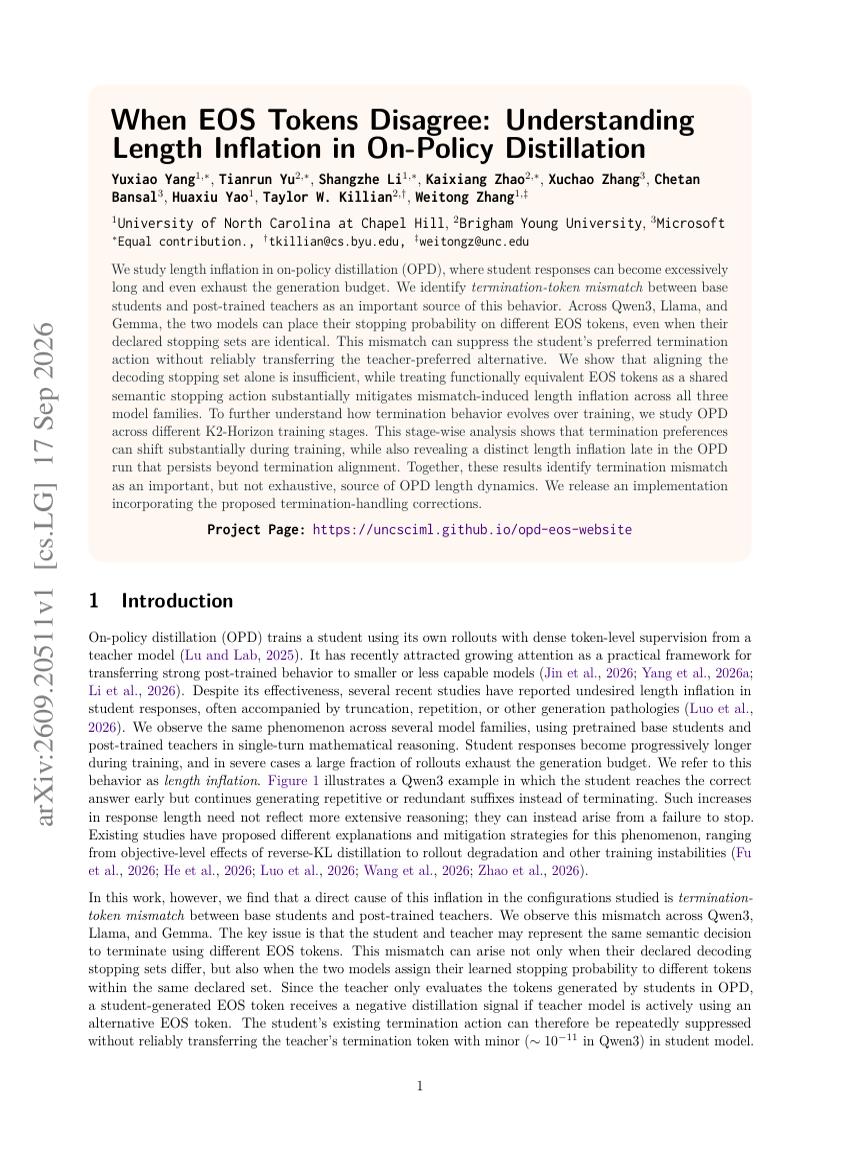 When EOS Tokens Disagree: Understanding Length Inflation in On-Policy Distillation