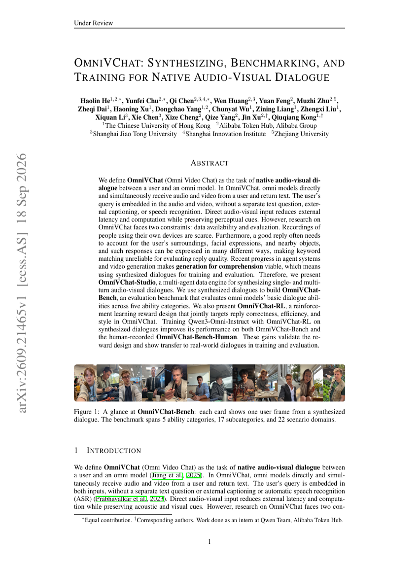 OMNIVCHAT: SYNTHESIZING, BENCHMARKING, AND TRAINING FOR NATIVE AUDIO-VISUAL DIALOGUE