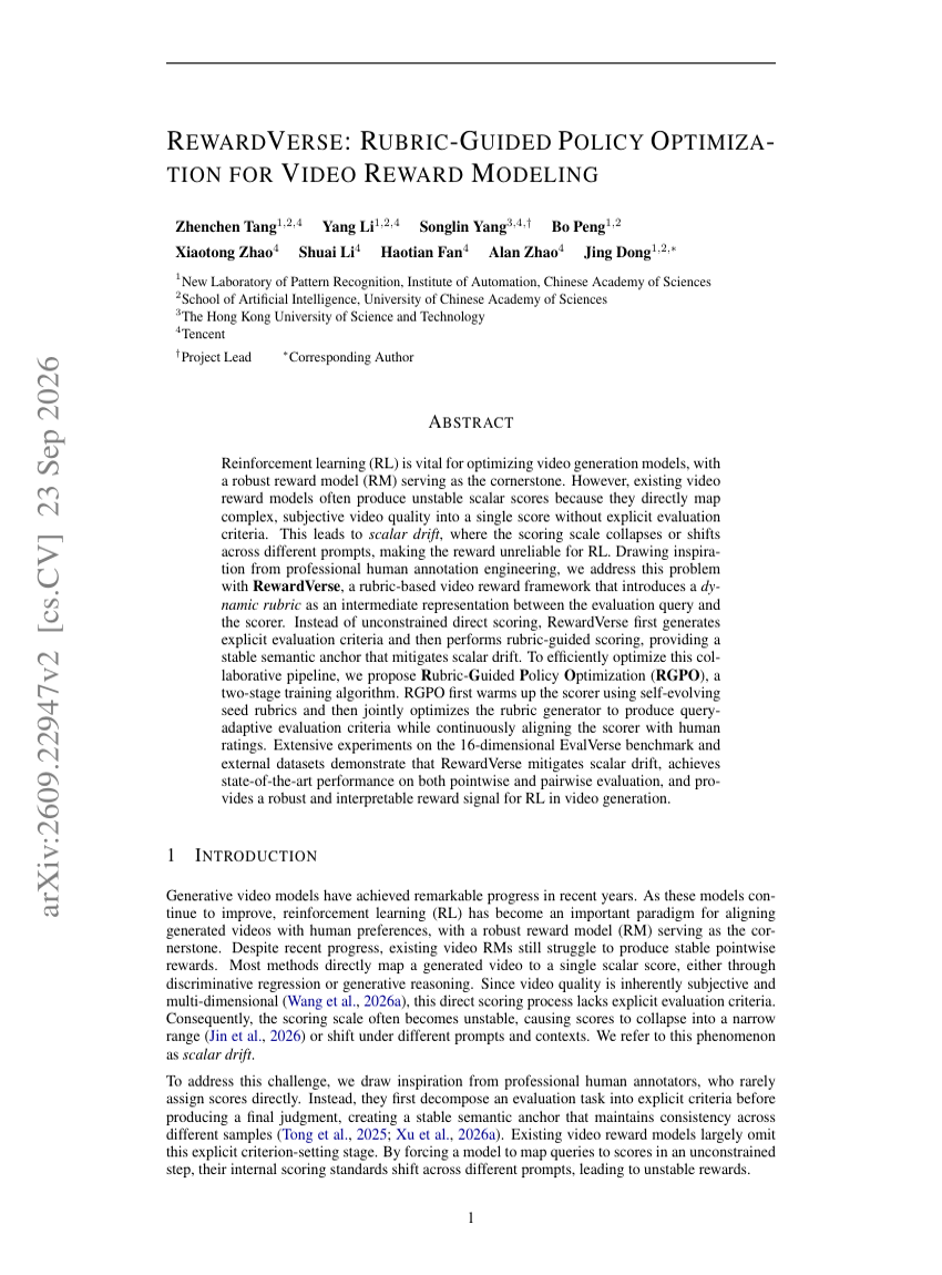 REWARDVERSE: RUBRIC-GUIDED POLICY OPTIMIZATION FOR VIDEO REWARD MODELING