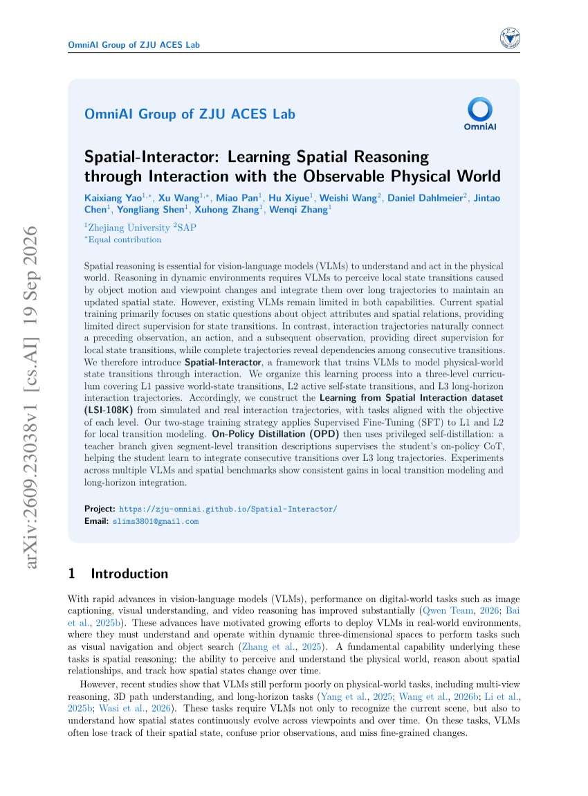 Spatial-Interactor: Learning Spatial Reasoning through Interaction with the Observable Physical World