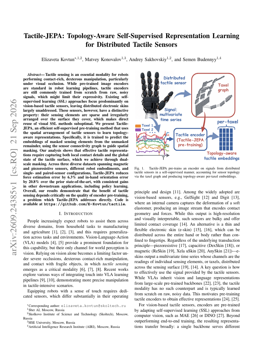 Tactile-JEPA: Topology-Aware Self-Supervised Representation Learning for Distributed Tactile Sensors
