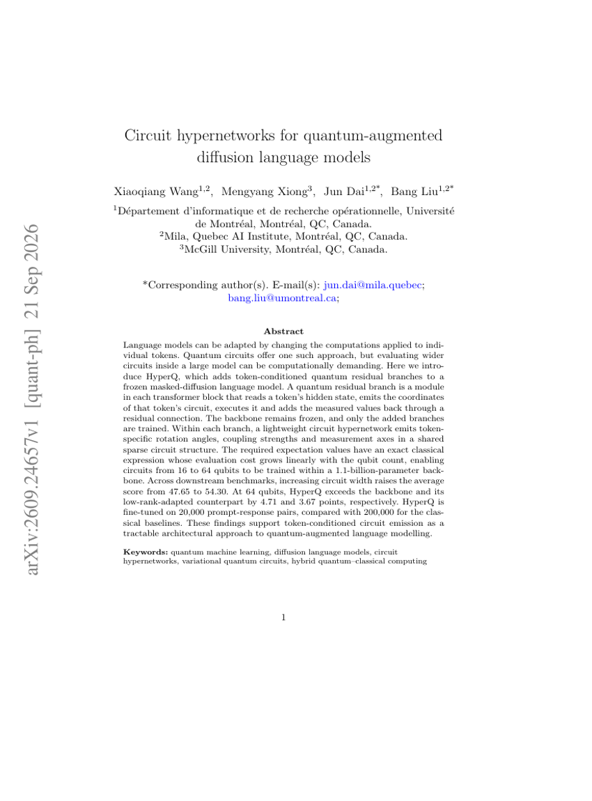Circuit hypernetworks for quantum-augmented diffusion language models