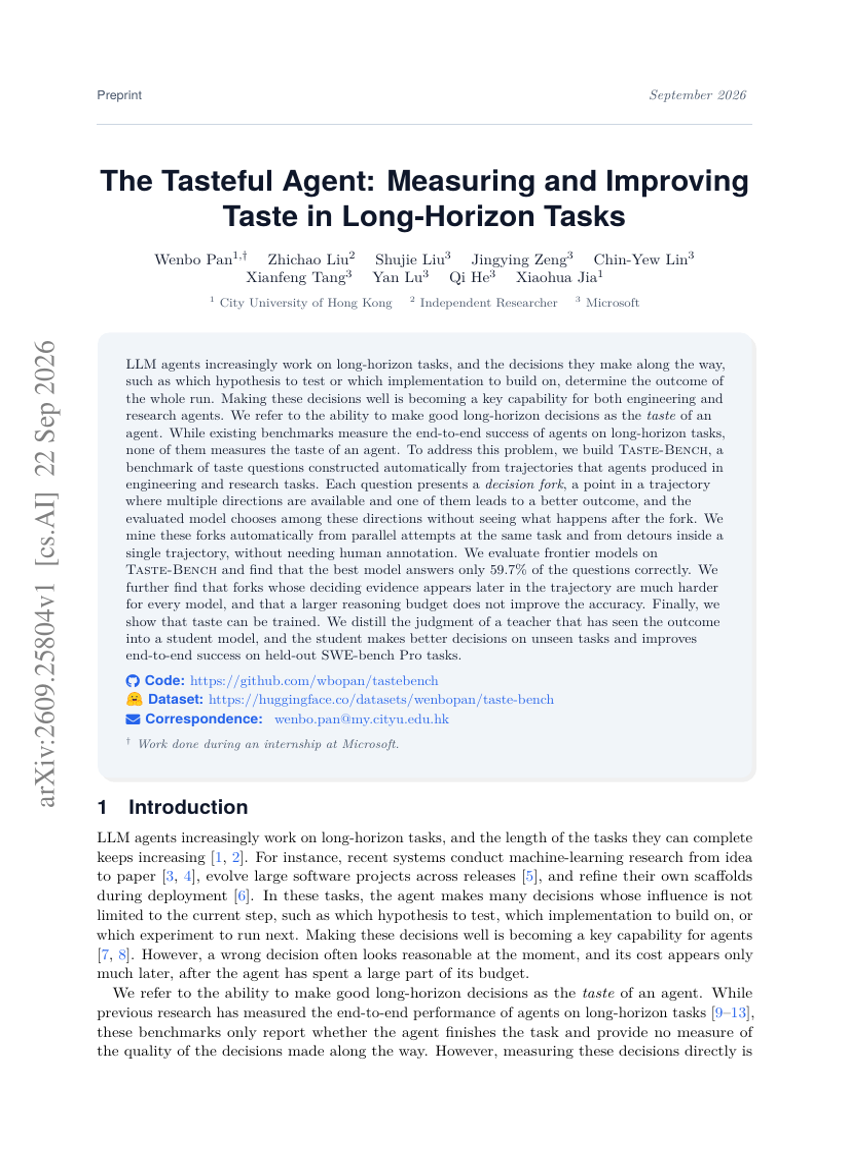 The Tasteful Agent: Measuring and Improving Taste in Long-Horizon Tasks