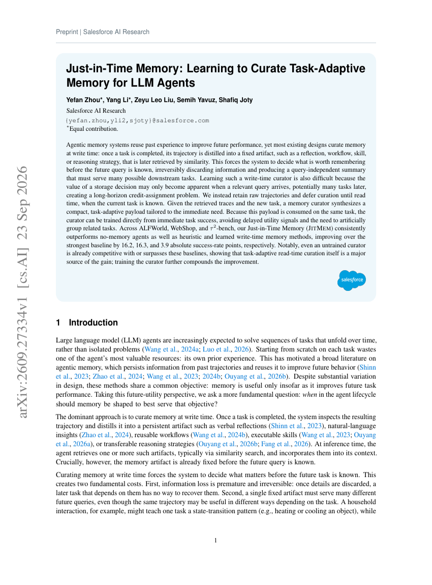 Just-in-Time Memory: Learning to Curate Task-Adaptive Memory for LLM Agents