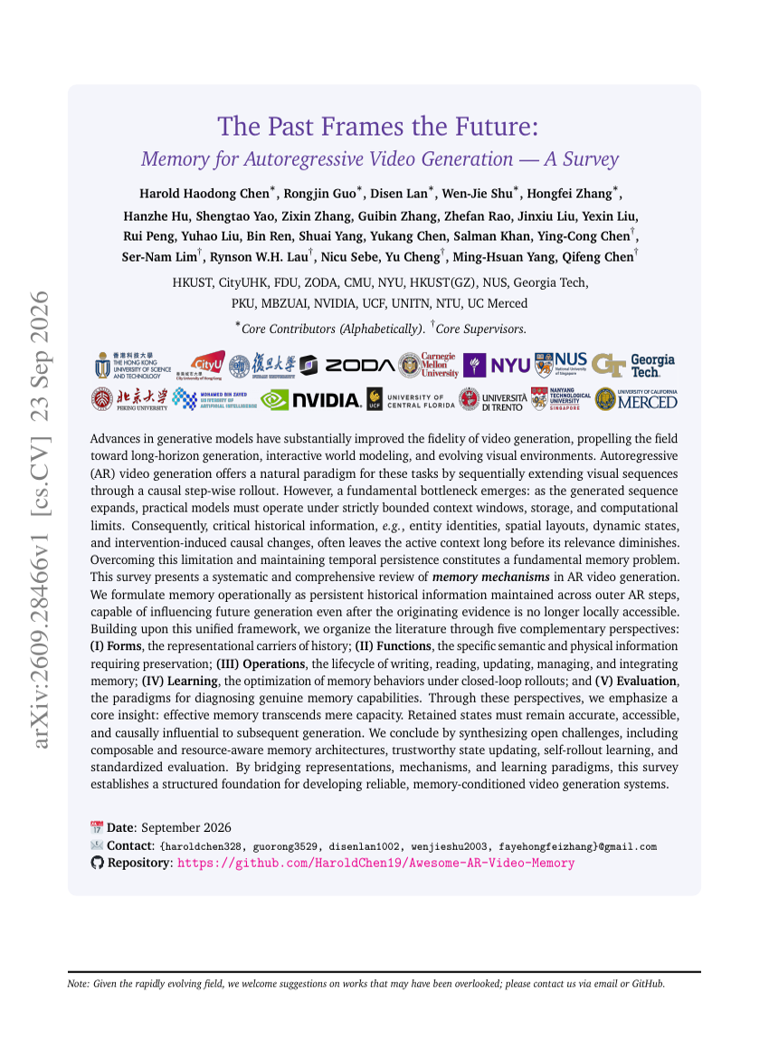 The Past Frames the Future: Memory for Autoregressive Video Generation — A Survey
