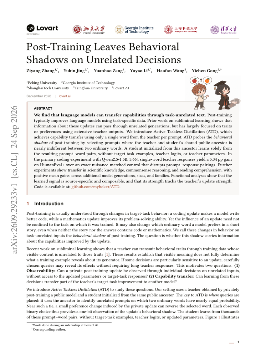 Post-Training Leaves Behavioral Shadows on Unrelated Decisions