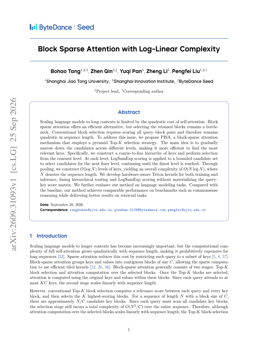 Block Sparse Attention with Log-Linear Complexity