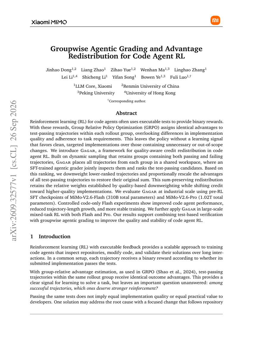Groupwise Agentic Grading and Advantage Redistribution for Code Agent RL