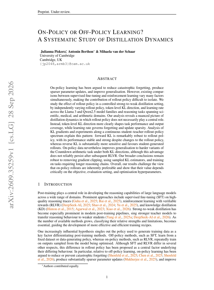 ON-POLICY OR OFF-POLICY LEARNING? A SYSTEMATIC STUDY OF DISTILLATION DYNAMICS