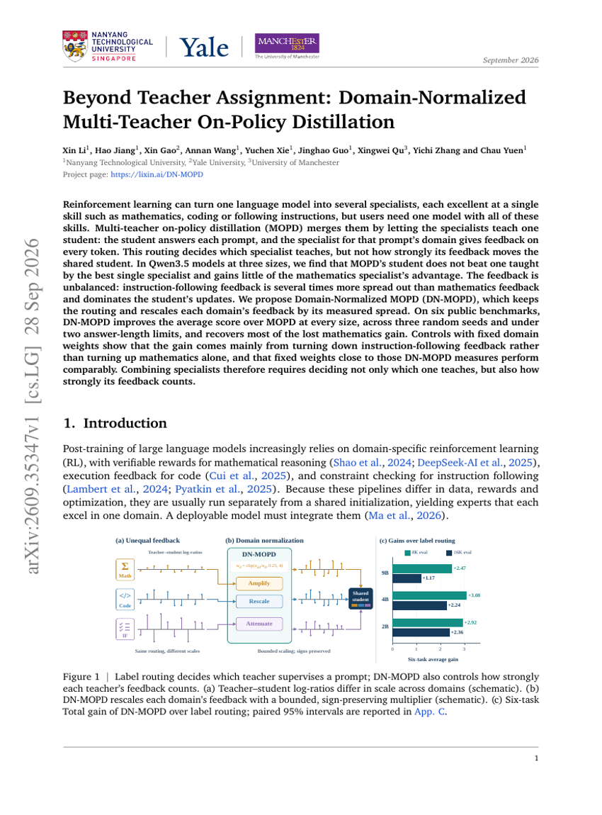 Beyond Teacher Assignment: Domain-Normalized Multi-Teacher On-Policy Distillation
