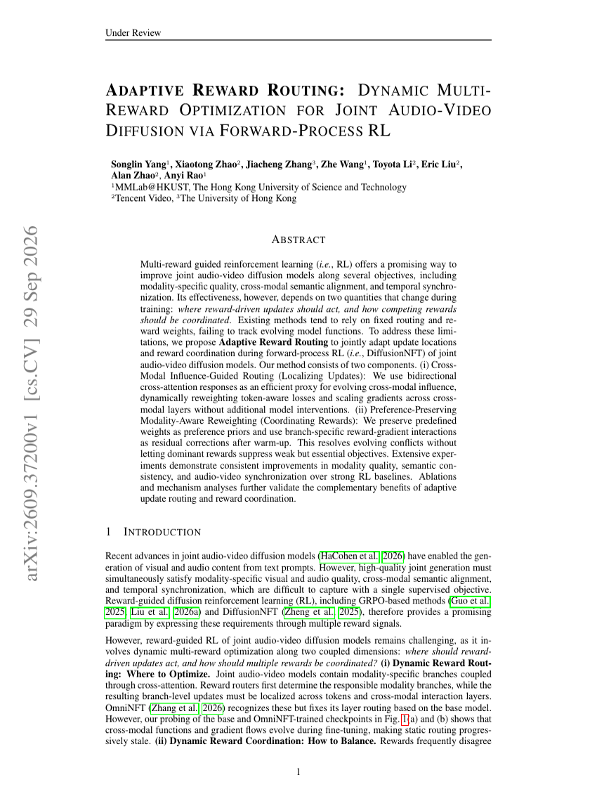 ADAPTIVE REWARD ROUTING: DYNAMIC MULTI-REWARD OPTIMIZATION FOR JOINT AUDIO-VIDEO DIFFUSION VIA FORWARD-PROCESS RL
