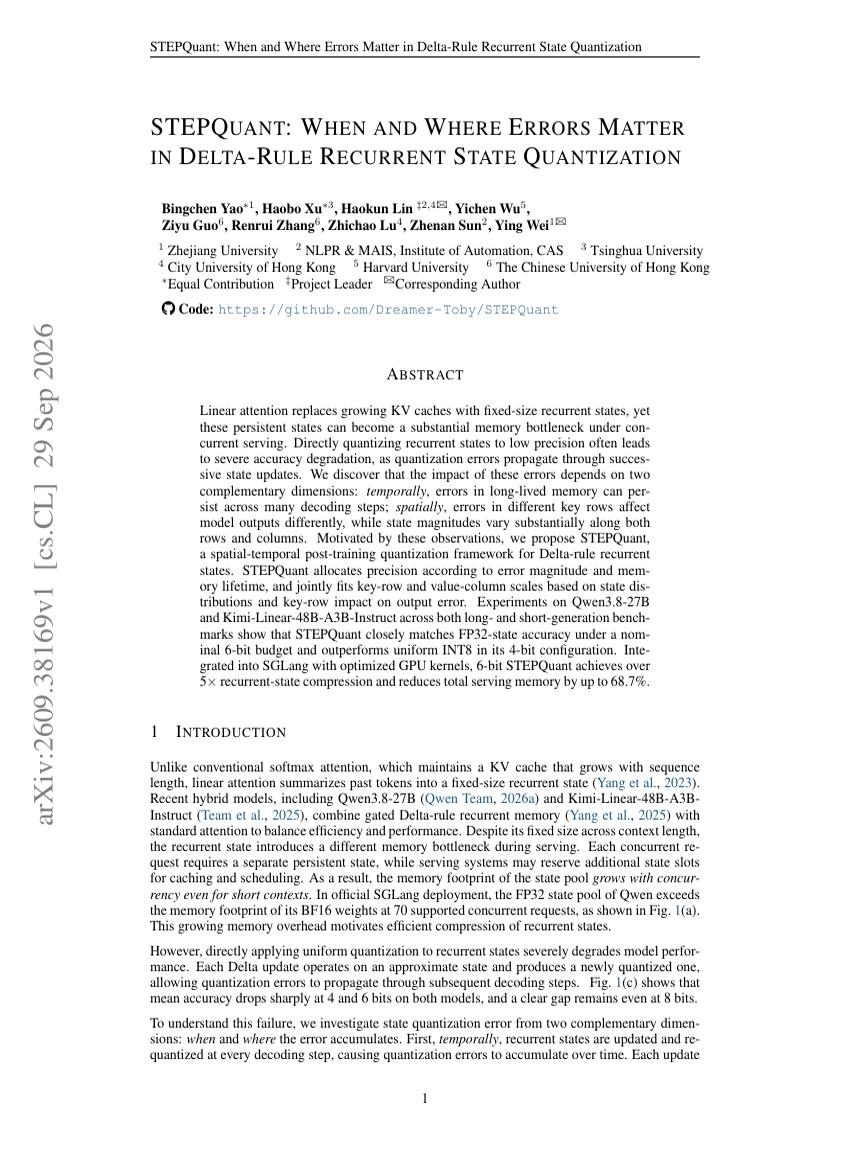 STEPQUANT: WHEN AND WHERE ERRORS MATTER IN DELTA-RULE RECURRENT STATE QUANTIZATION
