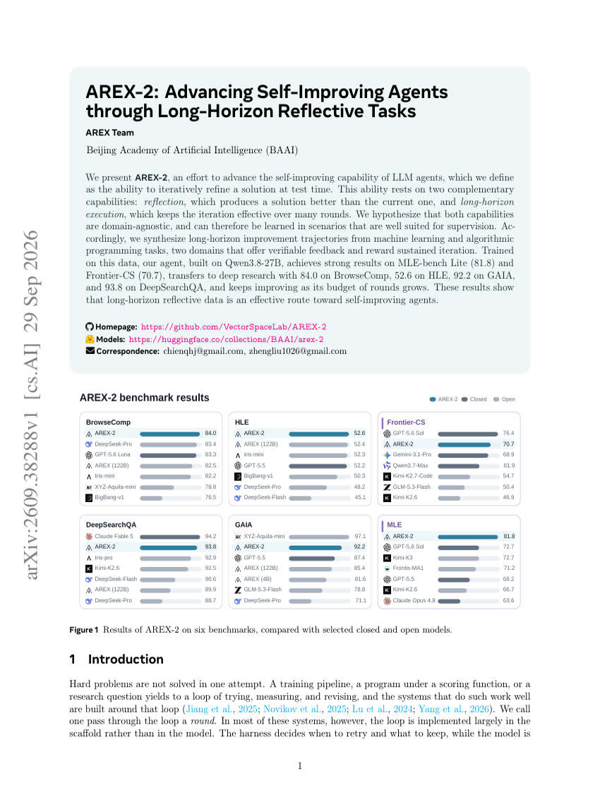AREX-2: Advancing Self-Improving Agents through Long-Horizon Reflective Tasks