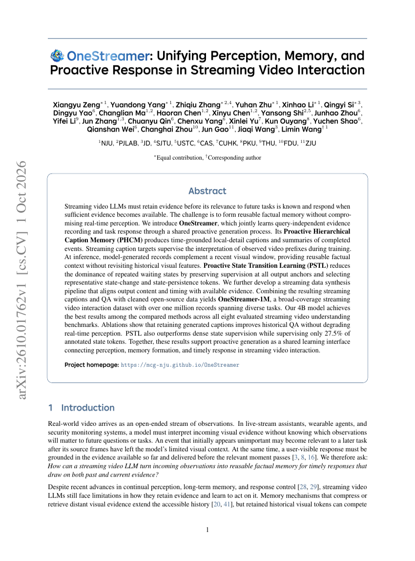 OneStreamer: Unifying Perception, Memory, and Proactive Response in Streaming Video Interaction