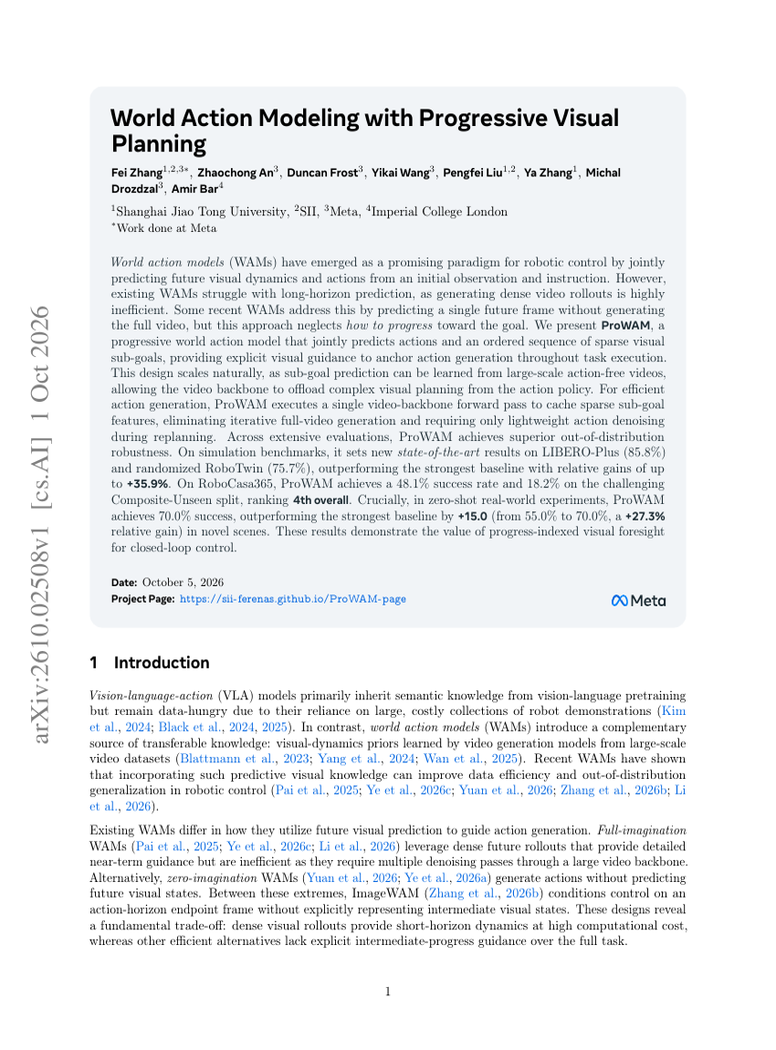 World Action Modeling with Progressive Visual Planning