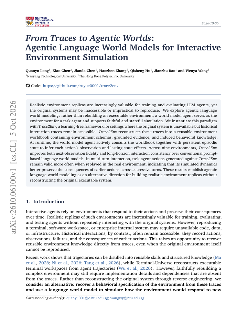 From Traces to Agentic Worlds: Agentic Language World Models for Interactive Environment Simulation