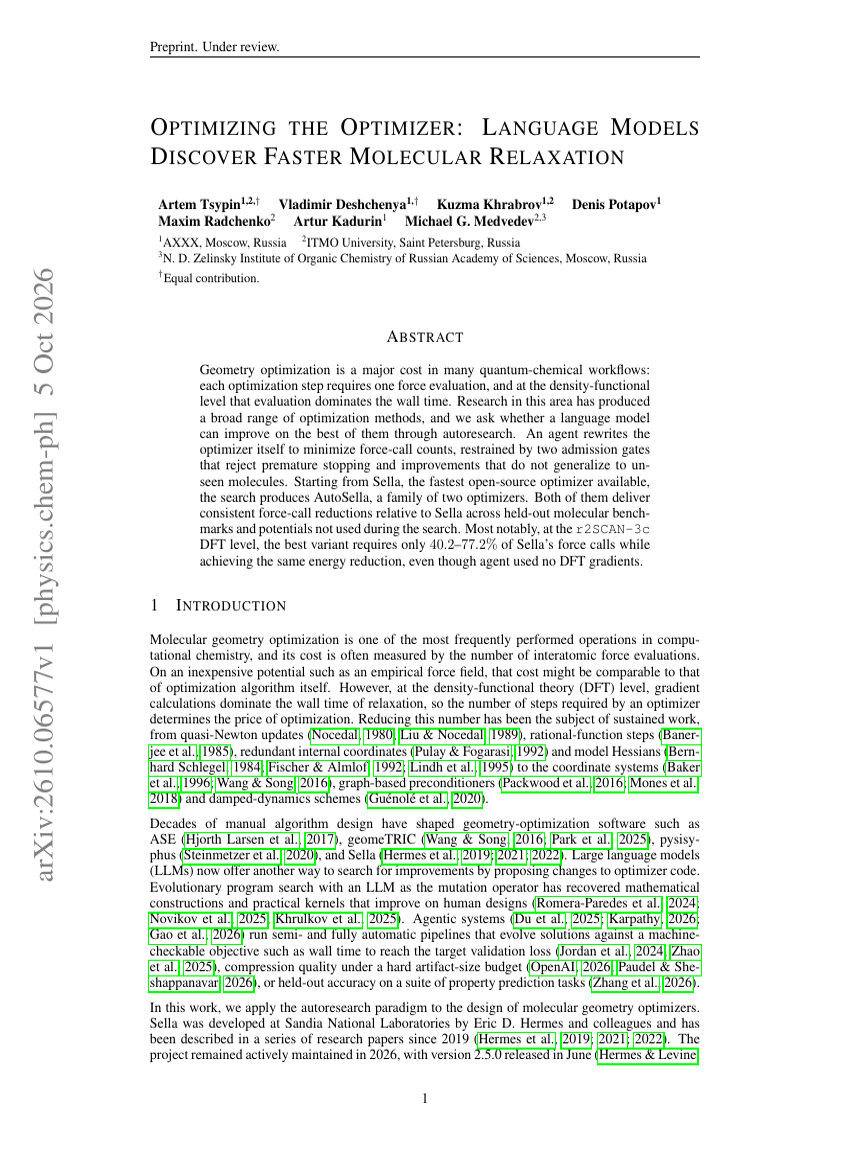 OPTIMIZING THE OPTIMIZER: LANGUAGE MODELS DISCOVER FASTER MOLECULAR RELAXATION