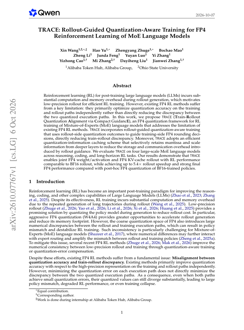 TRACE: Rollout-Guided Quantization-Aware Training for FP4 Reinforcement Learning of MoE Language Models