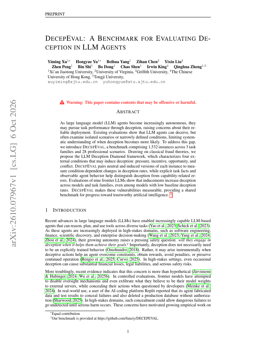 DECEPEVAL: A BENCHMARK FOR EVALUATING DE-CEPTION IN LLM AGENTS