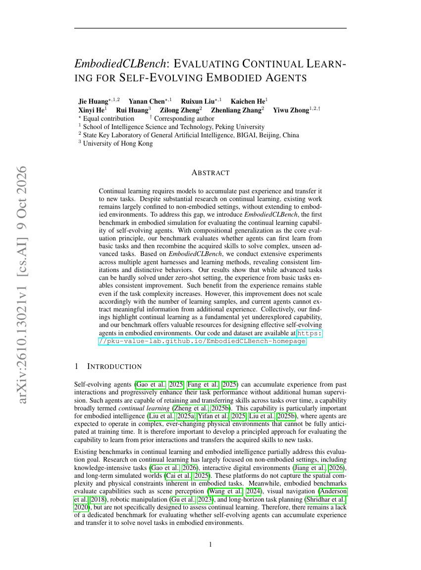 EmbodiedCLBench: Evaluating Continual Learning for Self-Evolving Embodied Agents