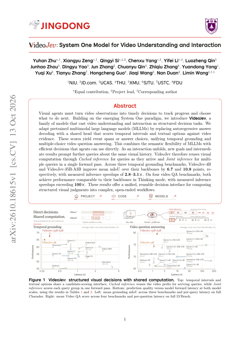 VideoJev: System One Model for Video Understanding and Interaction