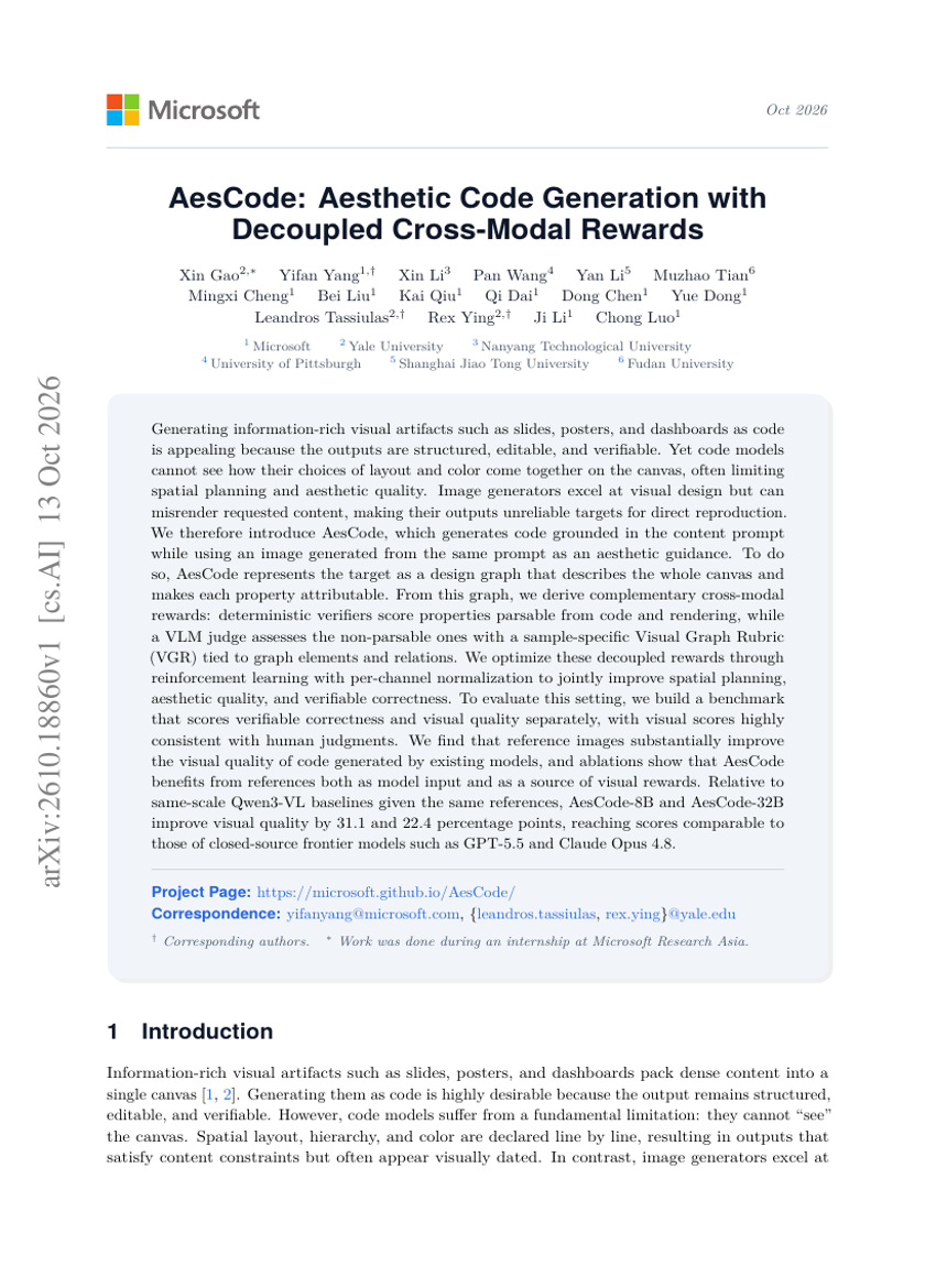 AesCode: Aesthetic Code Generation with Decoupled Cross-Modal Rewards