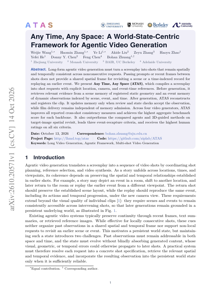 Any Time, Any Space: A World-State-Centric Framework for Agentic Video Generation