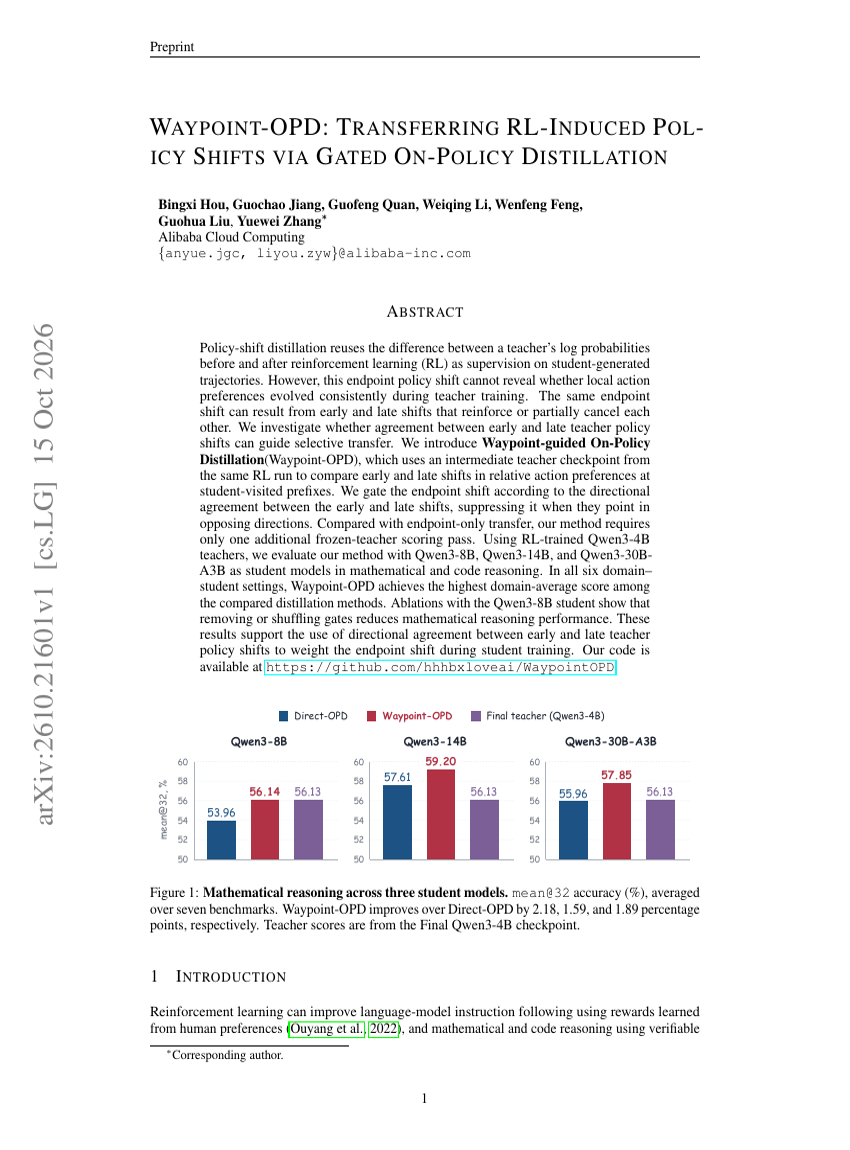 WAYPOINT-OPD: TRANSFERRING RL-INDUCED POLICY SHIFTS VIA GATED ON-POLICY DISTILLATION