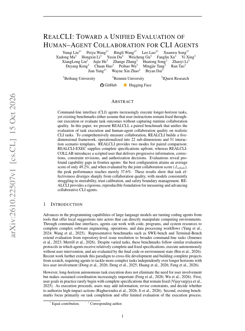REALCLI: TOWARD A UNIFIED EVALUATION OF HUMAN–AGENT COLLABORATION FOR CLI AGENTS