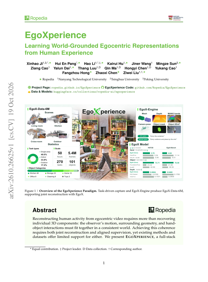 EgoXperience: Learning World-Grounded Egocentric Representations from Human Experience